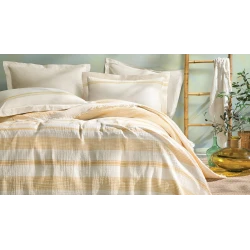 Комплект постельного белья Yataş Meri, пике 200x230 см, простыня 240x260 см, наволочка 50x70 см (2 шт), двуспальный, хлопок, белый/оранжевый