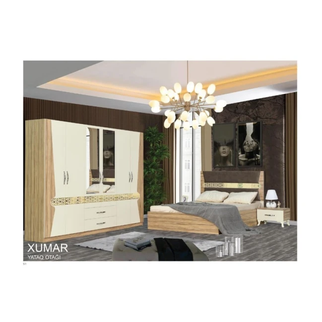 Спальный гарнитур Xumar 6, коричневый/кремовый, Ламинат Спальный гарнитур Xumar 6, коричневый/кремовый, Ламинат