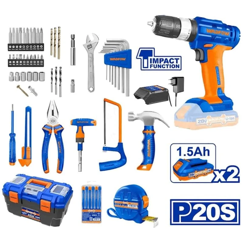 Набор инструментов с шуруповертом Wadfow WDT1B119, 119 шт