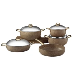 Qab-qacaq dəsti Bonera Montella Hera Belly 5555, qranit, qəhvəyi, 9 parça