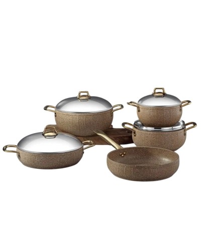 Qab-qacaq dəsti Bonera Montella Hera Belly 5555, qranit, qəhvəyi, 9 parça