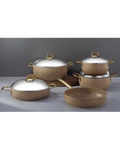 Qab-qacaq dəsti Bonera Montella Hera Belly 5555, qranit, qəhvəyi, 9 parça