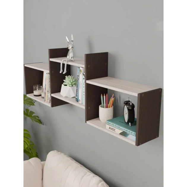Настенная полка Art Mebel 187, ламинат, 47х140х20 см, бежевая/коричневая