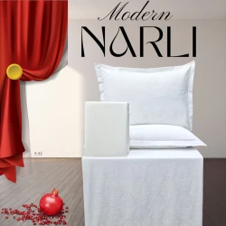 Yataq dəsti Narlı 1173, yorğan üzü 200x220 sm, mələfə 240x260 sm, yastıq üzü 50x70 sm, ikinəfərlik, pambıq, ağ