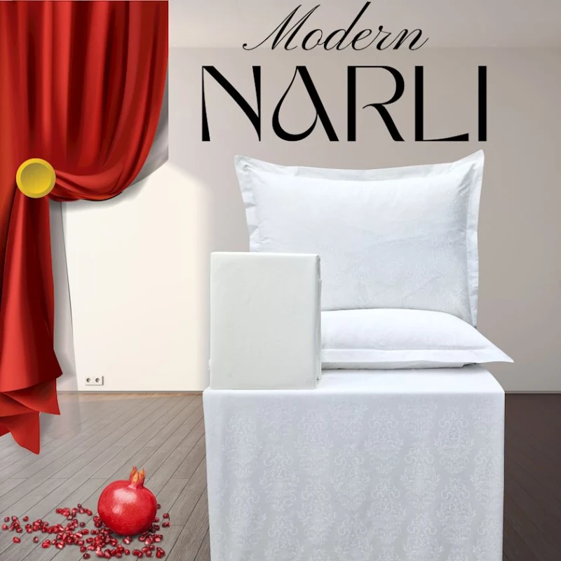 Комплект постельного белья Narlı 1173, пододеяльник 200x220 см, простыня 240х260 см, наволочки 50х70 см, двуспальный, хлопок, белый