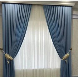 Шторы, нейлон/велюр/полиэстер, голубые, 300x300 см Шторы, нейлон/велюр/полиэстер, голубые, 300x300 см