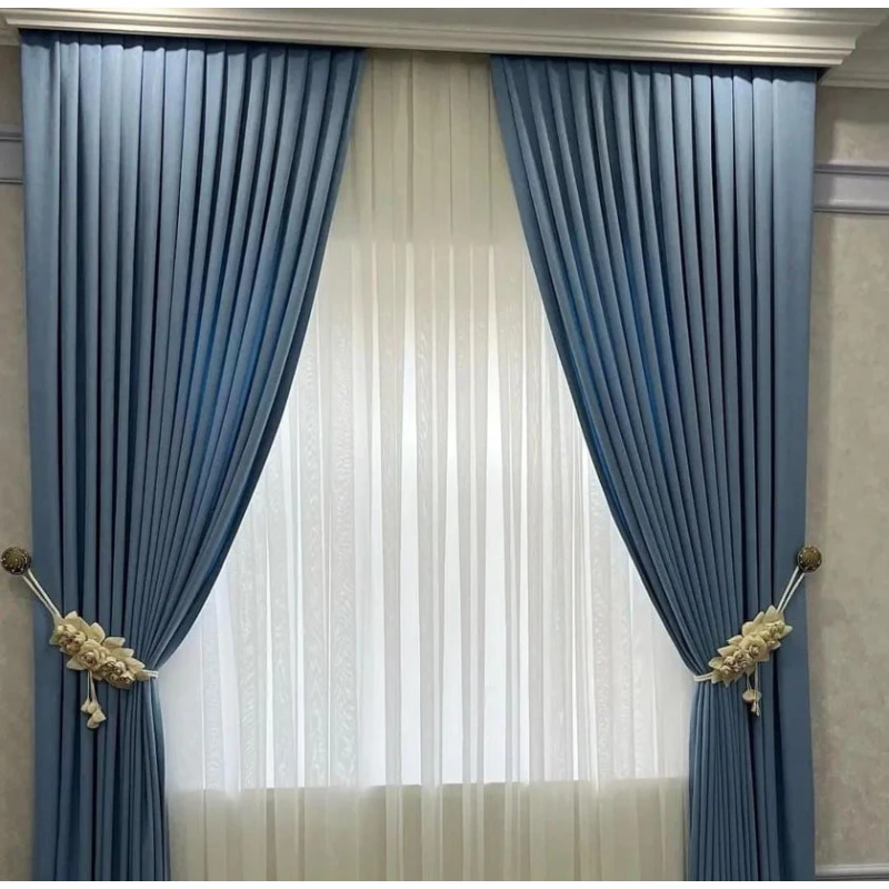 Шторы, нейлон/велюр/полиэстер, голубые, 300x300 см Шторы, нейлон/велюр/полиэстер, голубые, 300x300 см