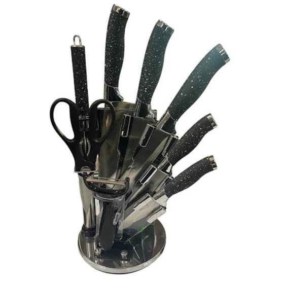 Mətbəx bıçaqları dəsti 2602, metal, qara, 9 parça