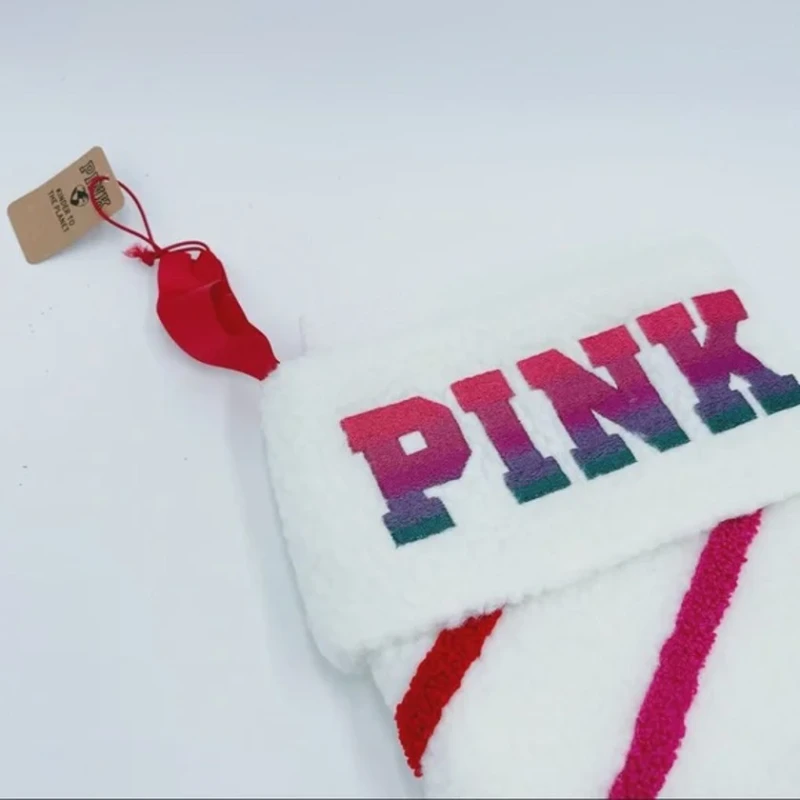 Yeni il üçün dekorativ corab Victoria's Secret Pink Striped Sherpa, 18 sm, rəngbərəng