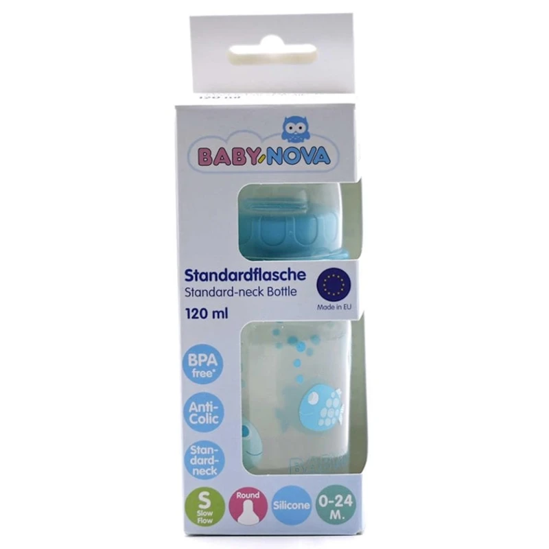 Qidalanma üçün qab Baby Nova, 0-24 ay, dairəvi silikon əmzik ilə, 120 ml, mavi Qidalanma üçün qab Baby Nova, 0-24 ay, dairəvi silikon əmzik ilə, 120 ml, mavi