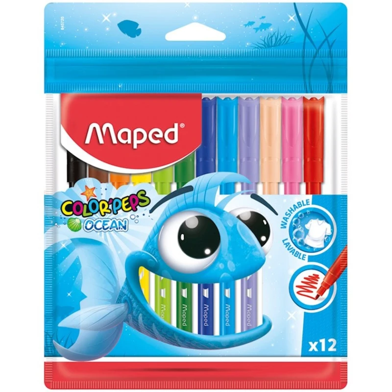 Набор фломастеров Maped Color'Peps Ocean, смываемые, 12 шт Набор фломастеров Maped Color'Peps Ocean, смываемые, 12 шт