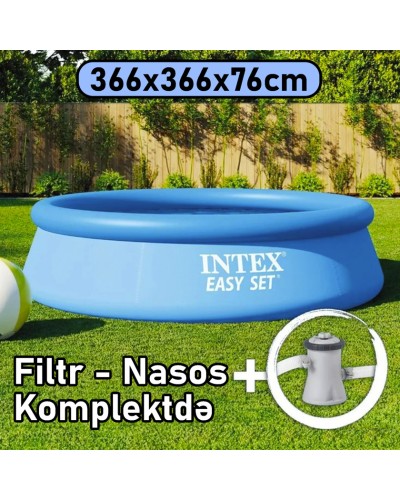 Şişmə hovuz Intex, 366x366x76 sm, dairəvi, həcm 5621 l, mavi, filtr nasosu mövcuddur - 5621TX28132