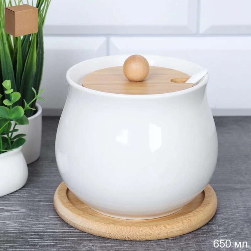 Şəkər qabı vm046, bambuk, ağ, 12x12 sm Şəkər qabı vm046, bambuk, ağ, 12x12 sm