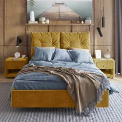 Двуспальная кровать Art_ikili_yataq (200) 45, ламинат, жёлтая, 200x200x120 см