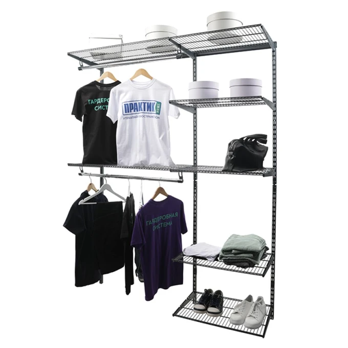 Вешалка с полками Praktik Home Optima G150, гардеробная система, графит Вешалка с полками Praktik Home Optima G150, гардеробная система, графит