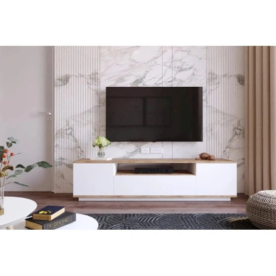 Тумба под ТВ Letta ЛДСП, белый/древесный, 55x40x180 см Тумба под ТВ Letta ЛДСП, белый/древесный, 55x40x180 см