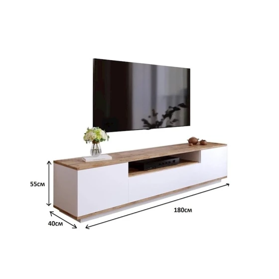 Тумба под ТВ Letta ЛДСП, белый/древесный, 55x40x180 см Тумба под ТВ Letta ЛДСП, белый/древесный, 55x40x180 см