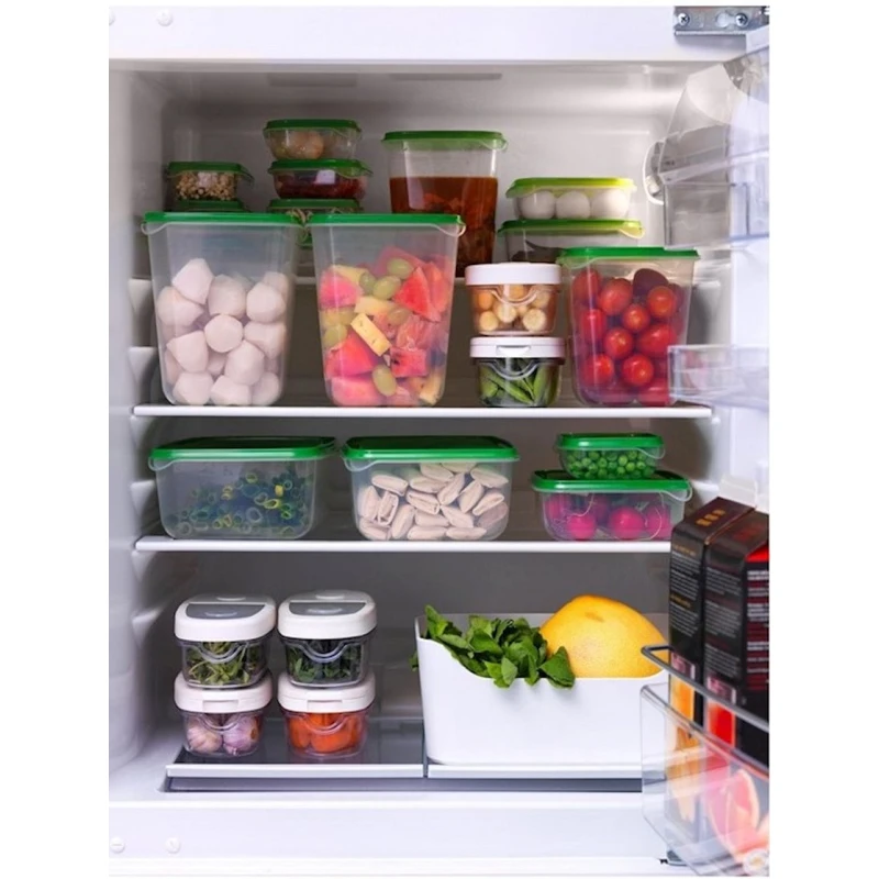 Набор контейнеров для хранения продуктов IKEA Pruta, 17 шт, 150/300/600/1000/1600/1800 мл, полипропилен, прозрачный/зеленый Набор контейнеров для хранения продуктов IKEA Pruta, 17 шт, 150/300/600/1000/1600/1800 мл, полипропилен, прозрачный/зеленый