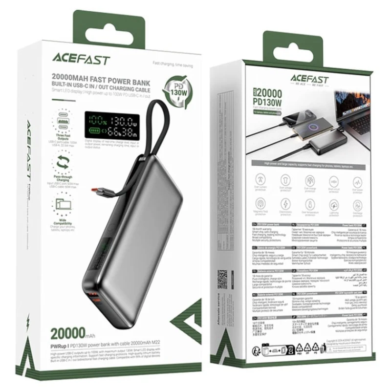 Внешний аккумулятор Acefast M22 20000 mAh Black/Gray
