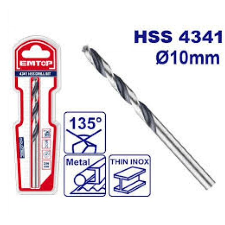 Metal üçün qazma ucluğu Emtop ETDB310102 HS4341, 10 mm Metal üçün qazma ucluğu Emtop ETDB310102 HS4341, 10 mm