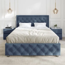 Полутороспальная кровать Art_ikili_yataq 37, ламинат, синяя, 200x160x120 см