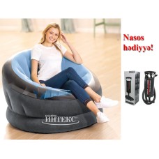 Надувное кресло Intex 68584N, синее, 112x109x69 см + насос В подарок