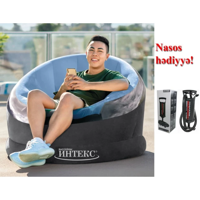 Надувное кресло Intex 68584N, синее, 112x109x69 см + насос В подарок Надувное кресло Intex 68584N, синее, 112x109x69 см + насос В подарок