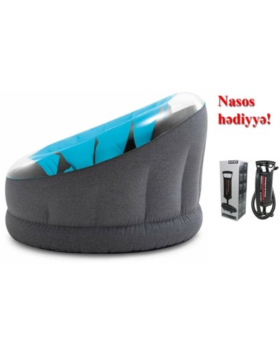 Надувное кресло Intex 68584N, синее, 112x109x69 см + насос В подарок