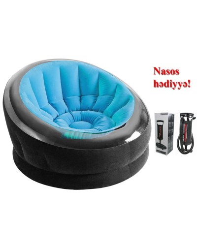 Надувное кресло Intex 68584N, синее, 112x109x69 см + насос В подарок