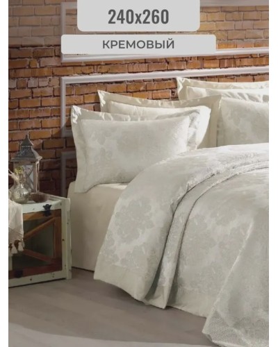 Örtük və yastıq üzü dəsti Gardines, örtük 240x260 sm, yastıq üzü 60x80 sm 2 ədəd, ikinəfərlik, polyester, krem - RB_210967_002