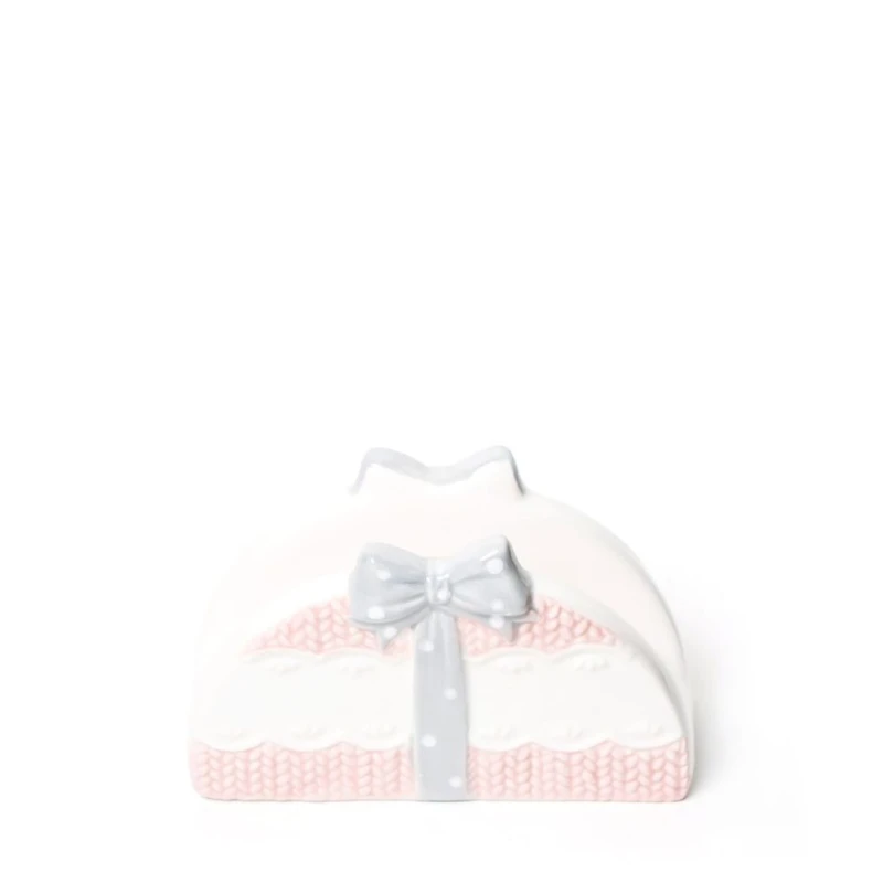 Салфетница Hom-me Bows and Hearts, керамика, 13.2x5.3x7.8 см, розовая/серая