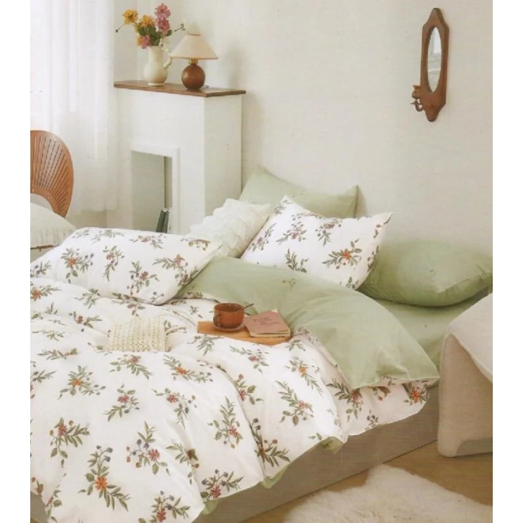 Комплект постельного белья MiraNova SF-712, пододеяльник 160x220 см, простыня 170x240 см, наволочка 50x70 см, односпальный, хлопок, белый/зеленый