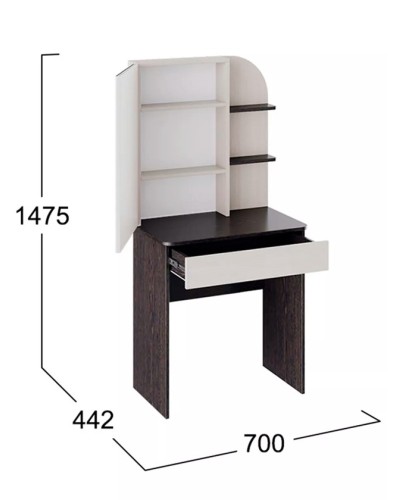 Makiyaj masası Art Mebel 12, laminat, ağ/antrasit, 150x70x45 sm