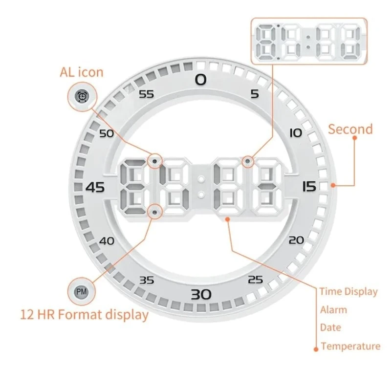 Настенные светодиодные электронные часы, 30.7x30.7 см, пластик, белые