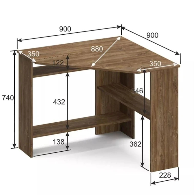 Письменный стол Alero, ЛДСП, 74х90х90 см, с полками, коричневый