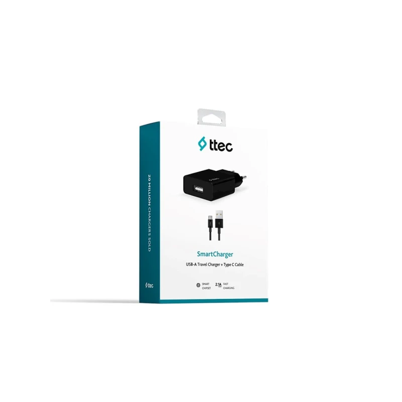Сетевое зарядное устройство TTEC SmartCharger Travel Charger, 2.1A, USB-A + Type-C Cable, (2SCS20CS), Черный Сетевое зарядное устройство TTEC SmartCharger Travel Charger, 2.1A, USB-A + Type-C Cable, (2SCS20CS), Черный