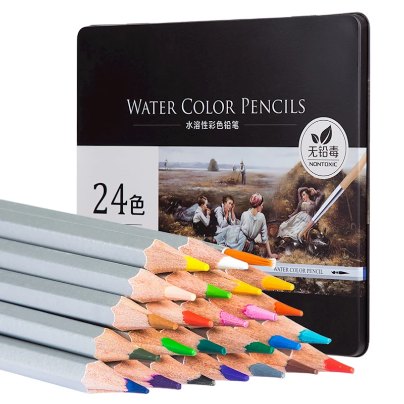 Rəngli akvarel karandaş dəsti Deli Water Color 6521, 24 əd, fırça ilə