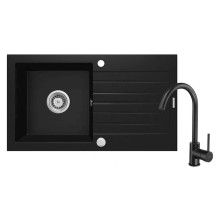 Qarışdırıcı ilə mətbəx çanağı Deante Zorba ZQZ VN113, 44x76 sm, qranit, qara