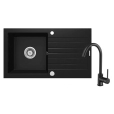 Qarışdırıcı ilə mətbəx çanağı Deante Zorba ZQZ VN113, 44x76 sm, qranit, qara