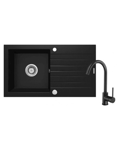 Qarışdırıcı ilə mətbəx çanağı Deante Zorba ZQZ VN113, 44x76 sm, qranit, qara