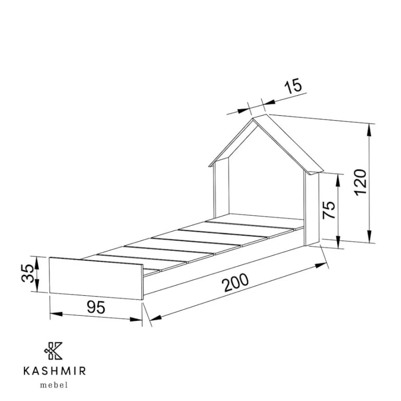 Детская кровать Kashmir KMU0001_Kas, ламинат, белый, 95х200х120 см Детская кровать Kashmir KMU0001_Kas, ламинат, белый, 95х200х120 см