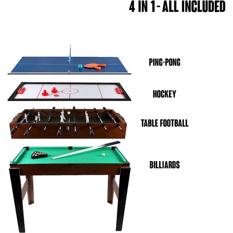 Masaüstü bilyard 4 in 1 Multigame Table Billiards Table Tennis Hockey and Table Football, 107x61x84.5 sm