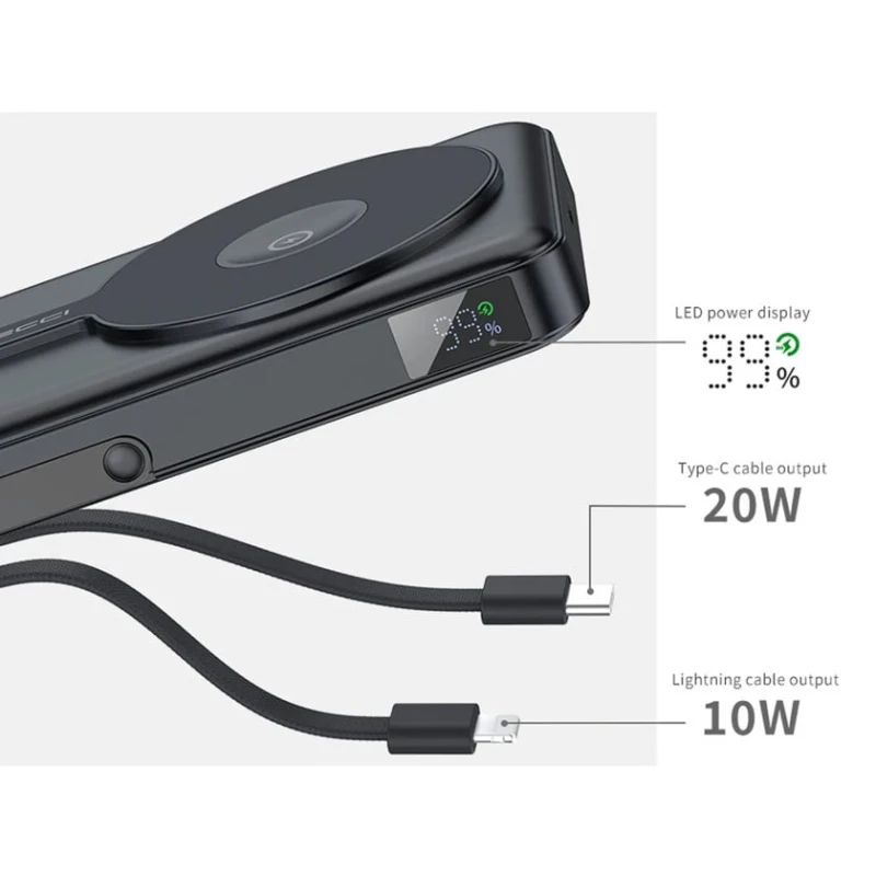 Recci RPB-W27 Magsafe Uyumlu Type-C ve Lightning Kablolu Powerbank 20W 10.000MAH recci27 Recci RPB-W27 Magsafe Uyumlu Type-C ve Lightning Kablolu Powerbank 20W 10.000MAH recci27
