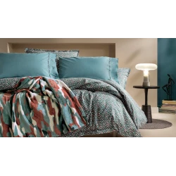 Комплект постельного белья Yataş Tris, двуспальный, одеяло 200х220 см, пододеяльник 200х220 см, простыня 160x200x36 см, 2 шт наволочки 50х70 см, полиэстер/хлопок, Mavi