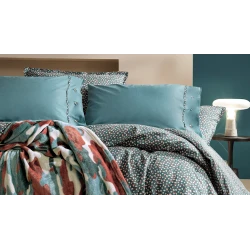 Комплект постельного белья Yataş Tris, двуспальный, одеяло 200х220 см, пододеяльник 200х220 см, простыня 160x200x36 см, 2 шт наволочки 50х70 см, полиэстер/хлопок, Mavi