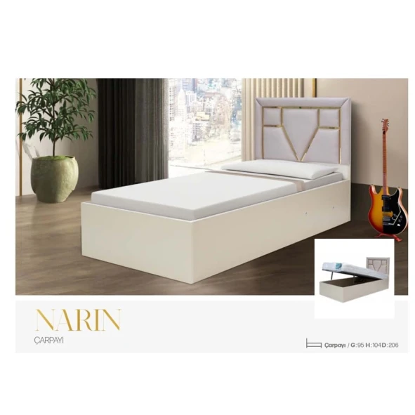 Односпальная кровать Narin, кремовая, 90x200 см Односпальная кровать Narin, кремовая, 90x200 см