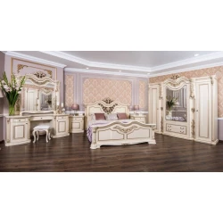 Набор мебели для спальни Era Mebel Gabriella, кремовый (шкаф 240x65x243 см, кровать 220x225x150 см, прикроватная тумба 69x51x67.3 см, комод 180x56x80 см, зеркало 148х146 см)