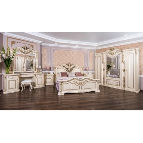 Набор мебели для спальни Era Mebel Gabriella, кремовый (шкаф 240x65x243 см, кровать 220x225x150 см, прикроватная тумба 69x51x67.3 см, комод 180x56x80 см, зеркало 148х146 см) Набор мебели для спальни Era Mebel Gabriella, кремовый (шкаф 240x65x243 см, кровать 220x225x150 см, прикроватная тумба 69x51x67.3 см, комод 180x56x80 см, зеркало 148х146 см)