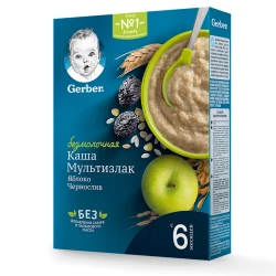 Мультизлаковая безмолочная каша Gerber, с яблоком и черносливом, с 6 месяцев, 180 г