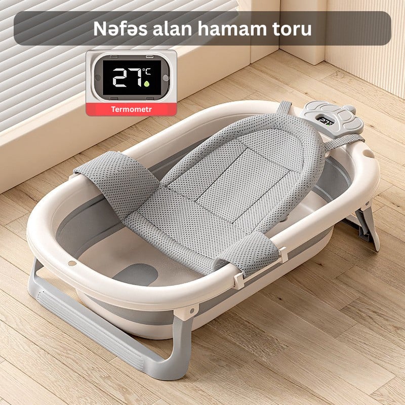 Qatlanan hamam vannası, termometr və aksessuarlar ilə birlikdə